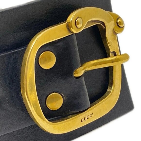 Auth GUCCI - 201799 Black Gold Leather Hardware Belt - Picture 5 of 6